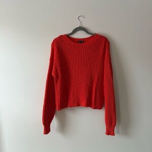 EILEEN FISHER COZY ORGANIC COTTON ROUND NECK SWEATER TOP IN ORANGE HOT RED MED